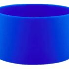 A bright blue, cylindrical silicone bracelet with a smooth texture. The bracelet has no visible markings or designs, and it appears simple and solid in color.