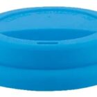 A blue silicone drink lid with a wide opening for sipping. The lid is round and designed to fit snugly on a cup, with a small ventilation hole near the sipping area.