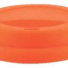 Orange clay pigeon used for shooting sports, shown against a white background. The disc is flat with a raised edge.