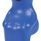 A blue, human-like figurine with a simple, smiling face drawn in black. The figure appears to be sitting upright, with rounded features and no distinct details for clothing or accessories.