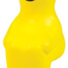 A smiling, bright yellow figurine shaped like a simple humanoid character with rounded edges and a flat base. The face has two black dots for eyes and a curved line for a smile.