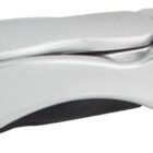 Silver nail clippers with a foldable design, featuring a small attached keyring for portability. The clippers have a sleek, modern appearance, and are shown in a closed position, highlighting their compact form.