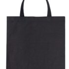 A plain black tote bag with two handles is shown against a white background. The bag is empty and flat, with no visible patterns or logos.