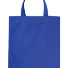 A plain blue tote bag with two handles, shown against a white background.