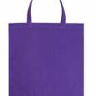 A plain purple tote bag with two handles, lying flat against a white background.