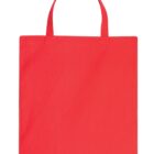 A plain red tote bag with two handles, shown against a white background. The bag appears empty and has a simple, rectangular shape.