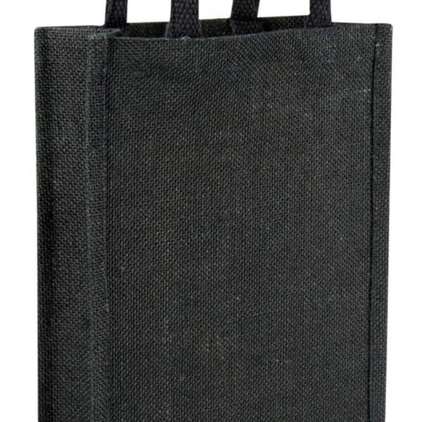 A tall, rectangular, black fabric tote bag with two sturdy handles. The bag has a textured surface and is designed to stand upright.