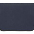 A dark blue, rectangular fabric bag with rounded corners and a black trim. A small tag with a green and yellow paw print is visible on the bottom right corner.