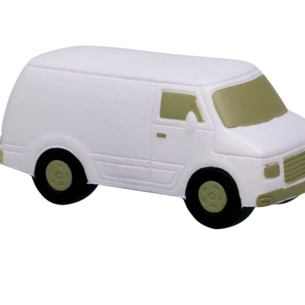 A white van with beige windows and black wheels, viewed from a front-side angle, isolated on a white background.