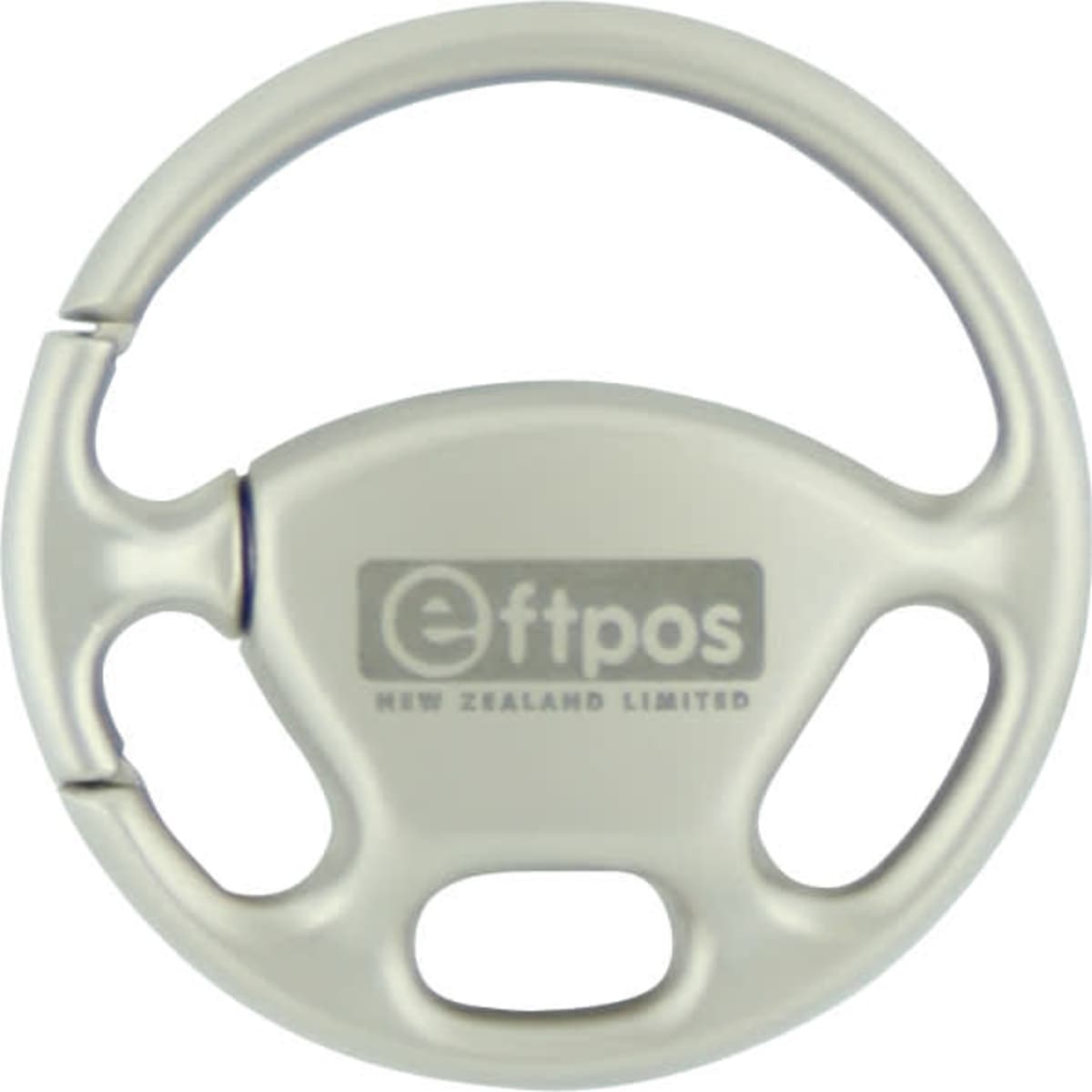 Gray oval-shaped device with a company logo and text reading Eftpos New Zealand Limited.