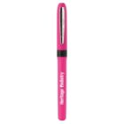 Bright pink pen with a silver clip and Heritage Podiatry written on the side.