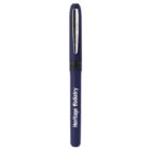 Blue pen with Heritage Podiatry printed in white along the side and a silver clip.