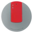 A round, gray wireless computer mouse with a red accent on the top. The buttons are integrated into the red section. The words PF PRODUCT © PF CONCEPT B.V. 2006 are printed on the bottom.