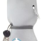 A gray, contoured water bottle with a white cap, featuring carabiner clips and keys attached. It is branded with a silhouette of a person and the text Auckland Touch in white and blue.