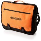 An orange and black messenger bag with a black handle and adjustable strap. The front features a zippered pocket and two buckles. The text BELLRAPIDS TECHNOLOGY is printed in black on the front flap.
