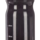 A black sports water bottle with a blue ring near the top, featuring a measuring scale on the side marked in milliliters up to 700ml. It has a push-pull spout lid.