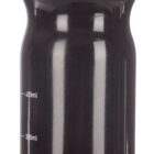 A black sports water bottle with a blue rim around the cap, featuring measurement markings from 100ml to 700ml on the side. The bottle has a ridged design near the top for grip.