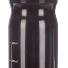 A black plastic water bottle with measurement markings along the side, ranging from 100ml to 700ml. The bottle has a black twist-off cap with a pull-up spout for drinking.