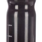 A black sports water bottle with a yellow band near the top and a nozzle cap. It has volume markings on the side indicating measurements from 100 ml to 700 ml.