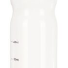 A white plastic water bottle with a black screw-on lid and a blue seal. The bottle features volume measurements in milliliters on the side, ranging from 100ml to 700ml.
