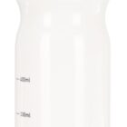 A white plastic sports water bottle with a black screw-on cap and a blue accent ring. The bottle has measurement markings in milliliters on the side, showing increments from 100ml to 700ml.
