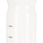 A white plastic water bottle with a black screw-on lid. The bottle has measurement markings in milliliters ranging from 100ml to 700ml on its side.
