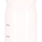 A white plastic sports water bottle with a black lid and a red accent ring. The bottle features measurement markings in milliliters, ranging from 100ml to 700ml, on its side.