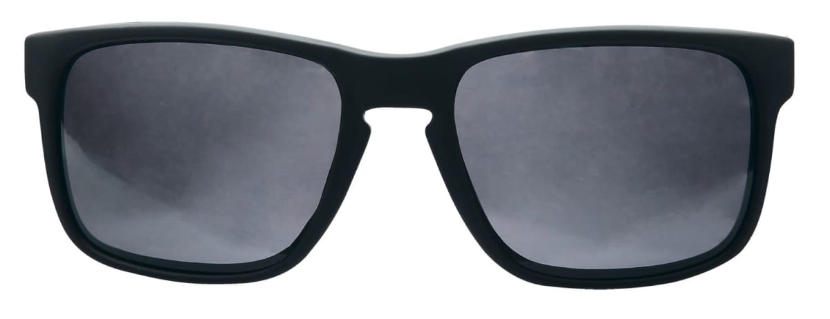 A pair of black rectangular sunglasses with dark lenses, viewed from the front against a plain background.