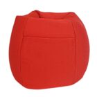 A soft, cube-shaped doorstop covered in bright red fabric. The surface appears smooth with a visible seam running vertically and horizontally.