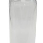 A transparent glass water bottle with a wide cylindrical shape and a smooth finish. It has a flat bamboo lid, creating a natural, eco-friendly aesthetic. The bottle is empty and stands upright against a plain white background.