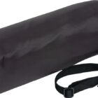 A cylindrical black carrying case with a strap, resting on a white background.