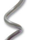 A metal clamp with a spiral stand attached to a circular purple base. The clamp extends from the stand, forming an S-shaped curve.
