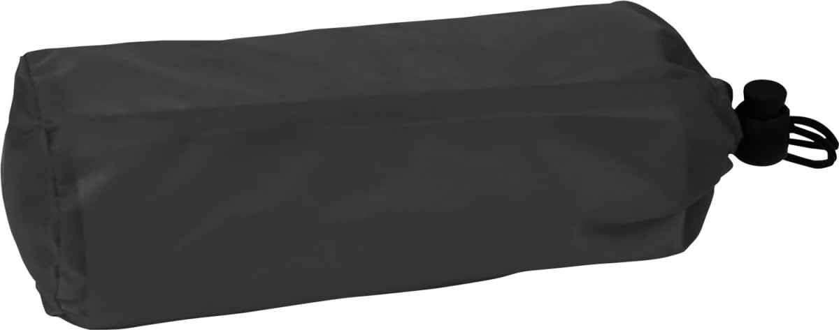 A black, cylindrical drawstring bag with a toggle closure at one end. The bag appears to be made of a soft, fabric material.