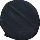 A black, round cloth wheel cover, likely for a spare tire, displayed against a white background. The cover appears smooth with subtle folds and stitching around the edges.
