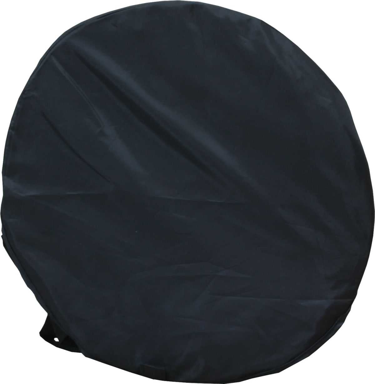 A black, round cloth wheel cover, likely for a spare tire, displayed against a white background. The cover appears smooth with subtle folds and stitching around the edges.