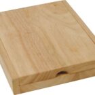 A closed rectangular wooden box with smooth edges and a natural finish. The box has a small semicircular notch for easy opening.