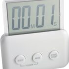 A digital kitchen timer with one second on the display. It has three buttons labeled SEC, MIN, and START/STOP. The timer is placed on a white surface.