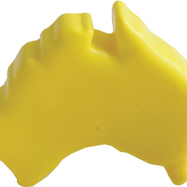 Yellow object shaped like the continent of Australia against a white background.