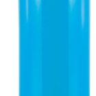 A bright blue metal water bottle with a black screw-on lid featuring a carabiner clip for easy attachment. The bottle has a smooth, glossy finish and a cylindrical shape, ideal for portable hydration.