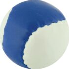 A round beanbag juggling ball with alternating blue and white panels.