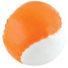 A small ball with an alternating orange and white pattern. The surface appears smooth, with visible seams creating a stitched look. The design is simple and vibrant, suitable for casual play or decoration.