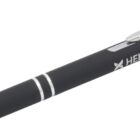 A black and silver ballpoint pen branded with Helix Capital. The pen has a sleek design with a metallic clip and end tip, alongside two silver bands near the grip.