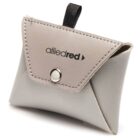 A small, light gray pouch with a flap and snap closure is shown. The flap features a black logo reading alliedred. There is a loop at the top for easy carrying. The pouch appears to be made of synthetic material.