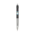 A black retractable pen with a grey grip and silver tip. It features a blue and white smiling cartoon character with the text HAPPY.