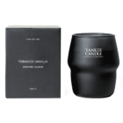 A black box labeled Pure Soy Wax, Tobacco Vanilla Scented Candle, 280g stands next to a curvy black candle container labeled Yankee Candle, a passion for fragrance.