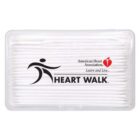 A plastic container of cotton swabs with HEART WALK and the American Heart Association logo featuring a figure jogging and a red heart. The words Learn and Live are also visible.