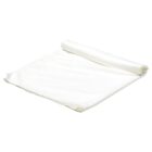 A folded, soft, white cloth or towel is displayed on a plain white background. The fabric appears smooth and neatly arranged, with one corner partially rolled.