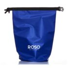 A blue waterproof bag with a black buckle closure, featuring the white text ROSO Non-Alcoholic Bitter on the front. The bag stands upright against a plain white background.