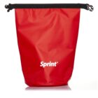 A red waterproof dry bag with a black roll-top closure. The word Sprint is printed in white on the front. The bag has a simple design, intended for keeping items dry.
