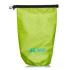 A green waterproof dry bag with a black roll-top closure and clip. The brand name, TURCOS, is printed in blue on the front, along with a stylized logo above it.
